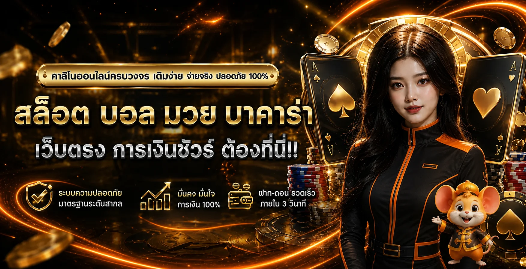ภาพแนะนำบริการ FEKIC โทนส้มดำพร้อมตัวละครเกม